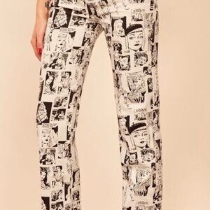 Reformation Black and White Comic Print Pants